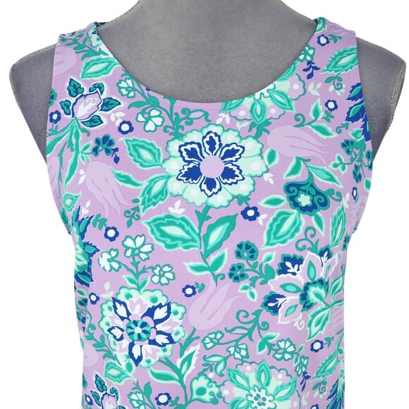 Talbots Dress Womens Medium Lavender Blue Floral Sleeveless Stretch Knit Beach - Picture 7 of 12